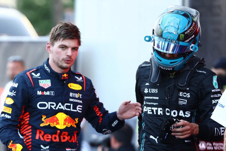 Row: Max Verstappen and George Russell argued after the sprint race in Azerbaijan (REUTERS)