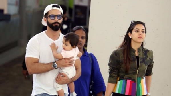 Shahid Kapoor lands in New York with Mira and Misha. 