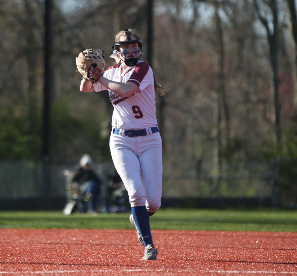 Arlington's Sara Anderson fields a ball from a John Jay hitter during Thursday's game on April 28, 2022.