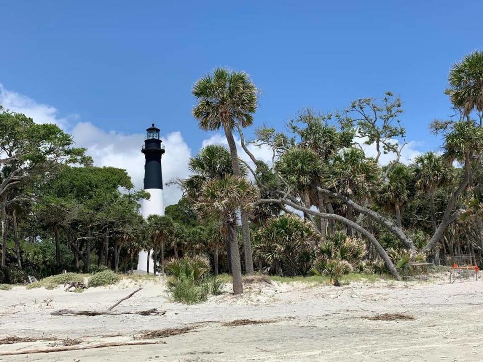 Hunting Island State Park’s lighthouse is seen from north beach in summer 2019. The only historic lighthouse regularly open to the public in South Carolina is closed for repairs, earlier than planned. The weekly inspection of the Hunting Island State Park lighthouse found new cracks in the structure built in 1875, leading officials to close it indefinitely until repairs are made. (Lana Ferguson/The Island Packet via AP)