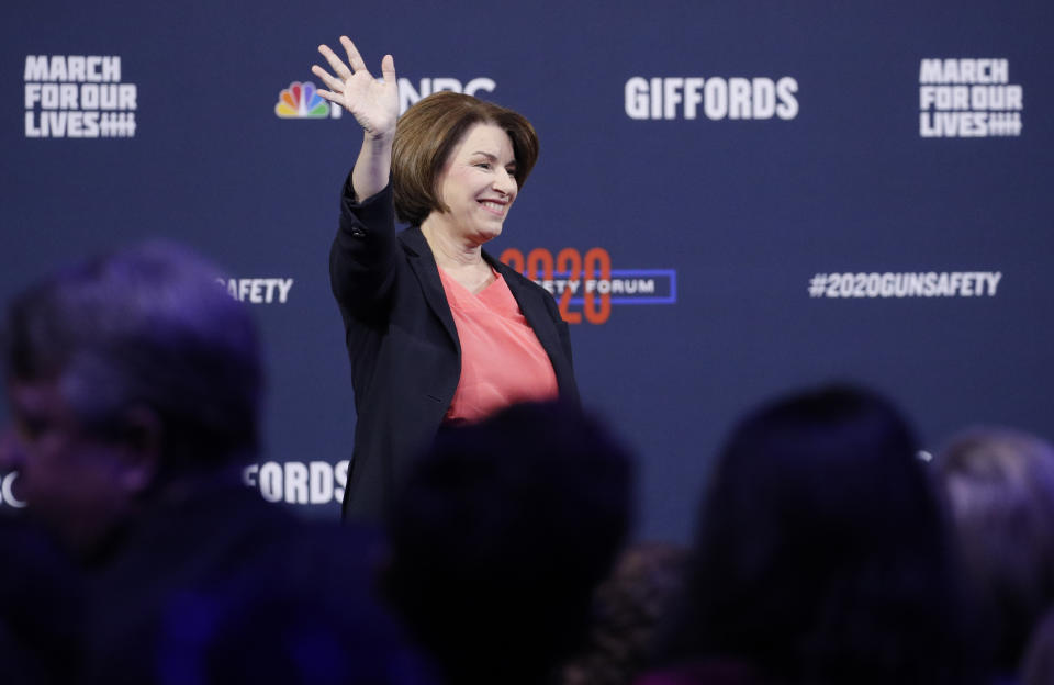 Democratic presidential candidate Sen. Amy Klobuchar, D-Minn., speaks during a gun safety forum Wednesday, Oct. 2, 2019, in Las Vegas. (AP Photo/John Locher)