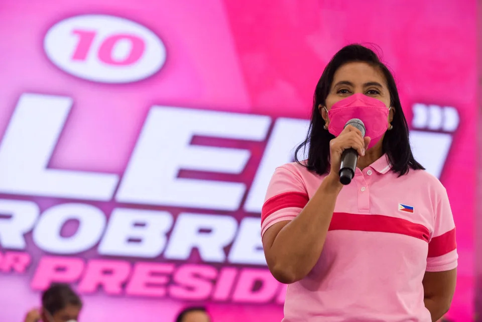 Philippine Vice President Leni Robredo, presidential candidate for the 2022 Philippine elections, speaks during a campaign rally in Quezon City, Metro Manila, Philippines, February 13, 2022. REUTERS/Lisa Marie David