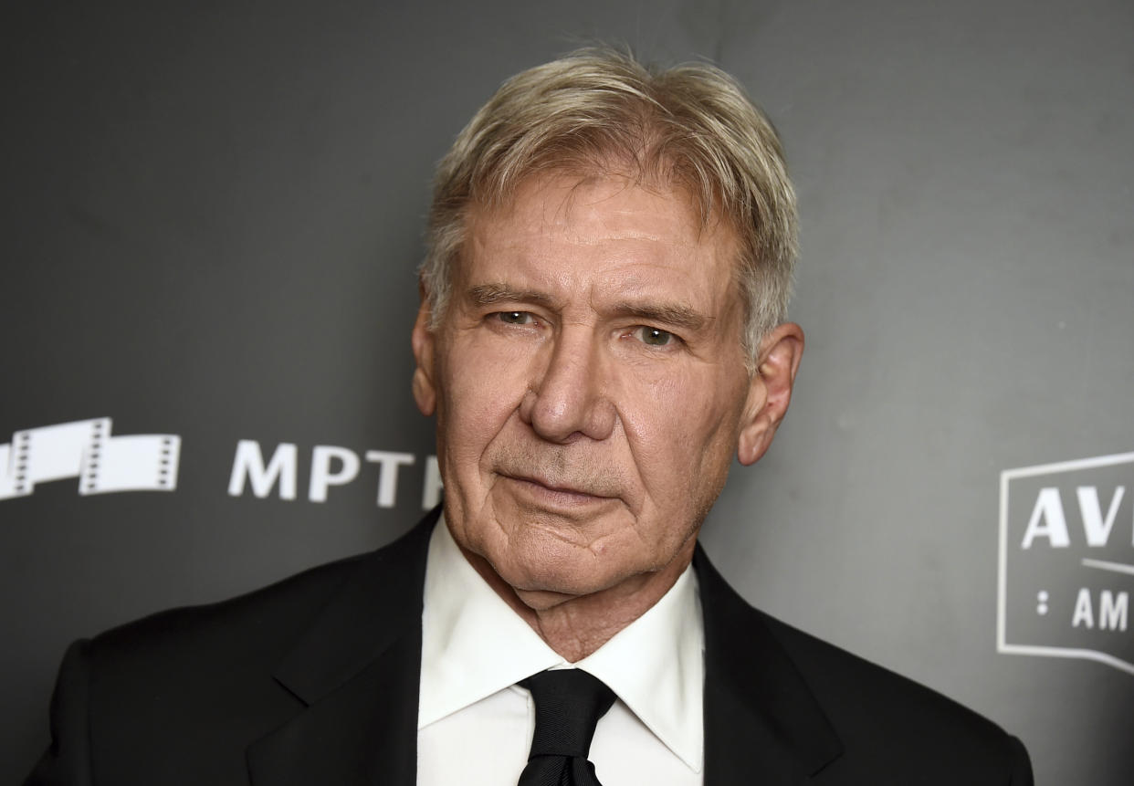 Harrison Ford poses in the press room at the Hollywood Film Awards at the Beverly Hilton hotel on Sunday, Nov. 5, 2017, in Beverly Hills, Calif. (Photo by Jordan Strauss/Invision/AP)