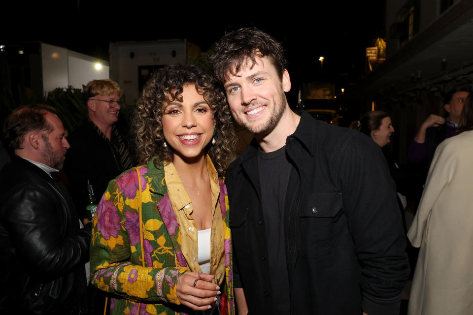 LOS ANGELES, CALIFORNIA - DECEMBER 06: (L-R) Jess Salgueiro and Jack Cutmore-Scott attend the 