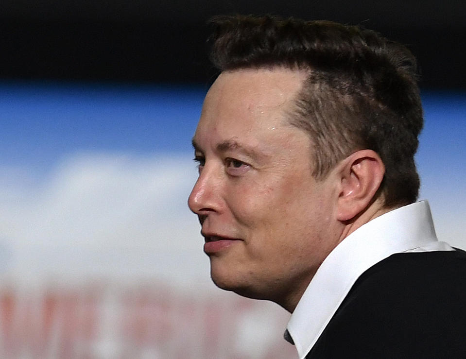  SpaceX founder Elon Musk looks on after being recognized by U.S. President Donald Trump at NASA's Vehicle Assembly Building after watching the successful launch of a Falcon 9 rocket with the Crew Dragon spacecraft from pad 39A at the Kennedy Space Center. NASA astronauts Doug Hurley and Bob Behnken will rendezvous and dock with the International Space Station, becoming the first people to launch into space from American soil since the end of the Space Shuttle program in 2011. (Photo by Paul Hennessy / SOPA Images/Sipa USA) 