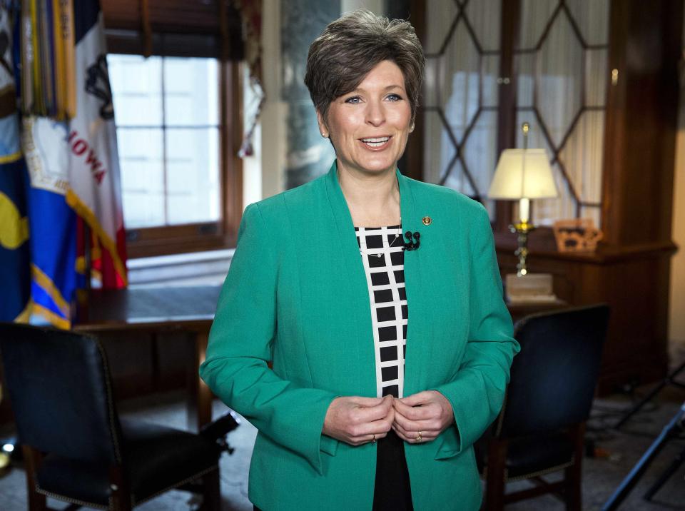 Senator Joni Ernst rehearses the Republican response to Obama's State of the Union address on Capitol Hill in Washington