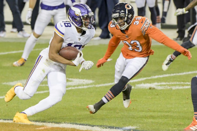 Minnesota Vikings wide receiver Justin Jefferson (L) totaled a league-high 128 catches for 1,809 yards in 2022. File Photo by Mark Black/UPI