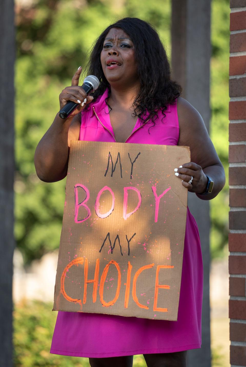 Jeannine Lee Lake, candidate for U.S. Congress, speaks during the Reproductive Justice Rally, Wednesday, June 29, 2022 on the IIUPUI campus. 