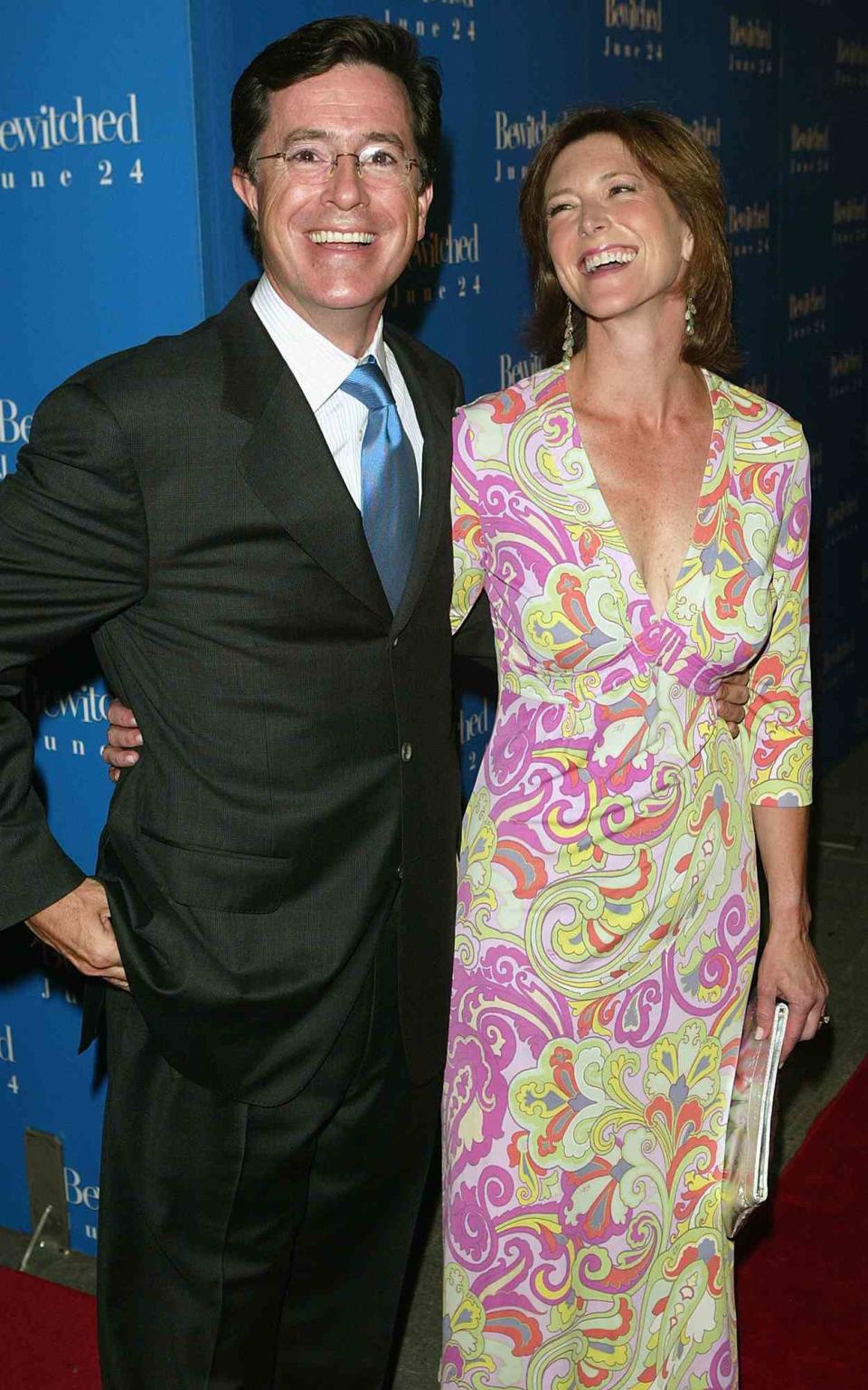 Stephen Colbert and his wife Evelyn attend the premiere of "Bewitched" at the Ziegfeld Theatre on June 13, 2005 in New York City