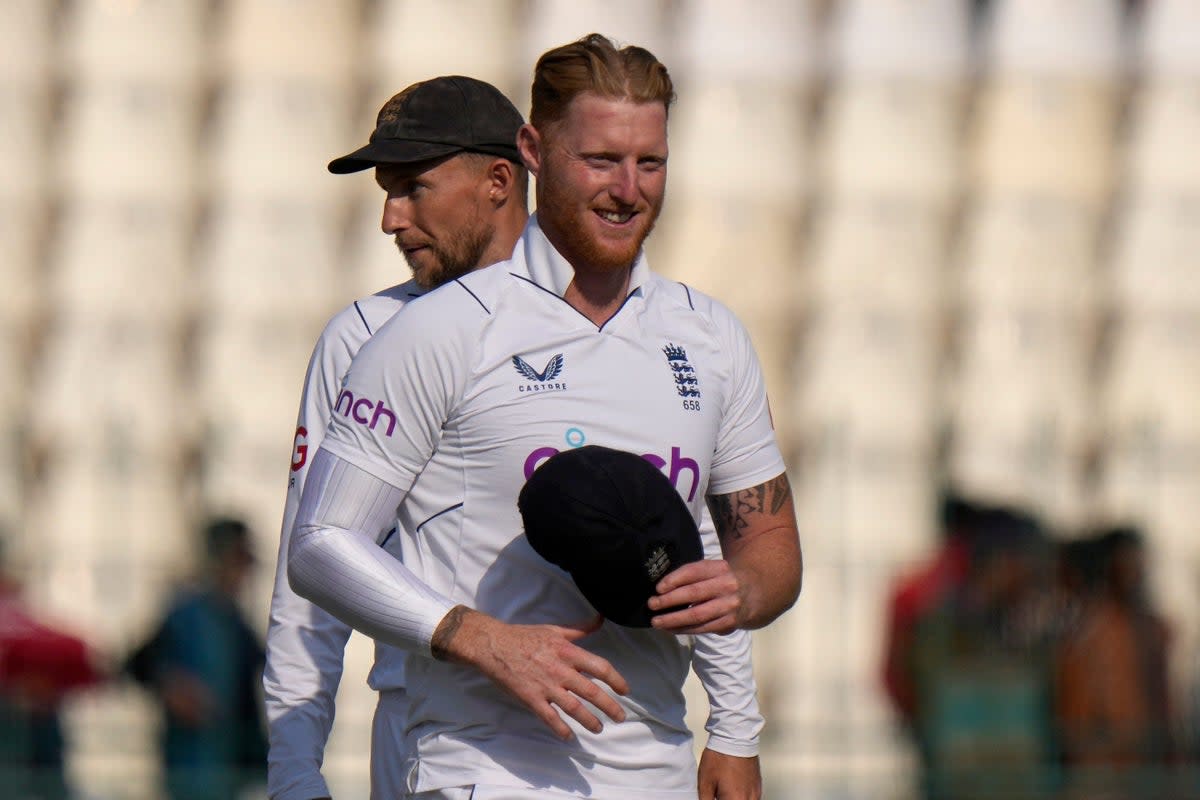 England have won eight out of nine Tests since Ben Stokes succeeded Joe Root, left, on a permanent basis (Anjum Naveed/AP) (AP)