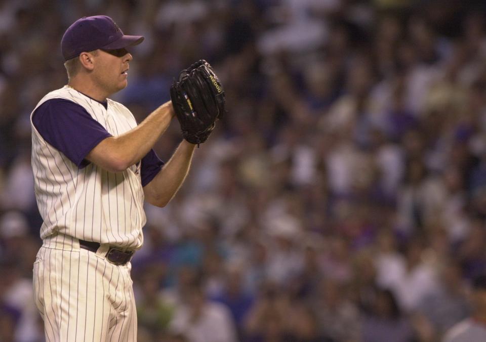 Curt Schilling pitching for the Arizona Diamondbacks.