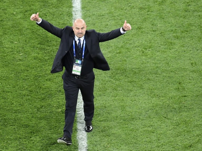 Russia's coach Stanislav Cherchesov has every reason to celebrate