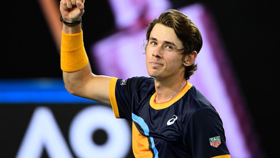 Alex De Minaur, pictured here after victory over Pablo Cuevas at the Australian Open.