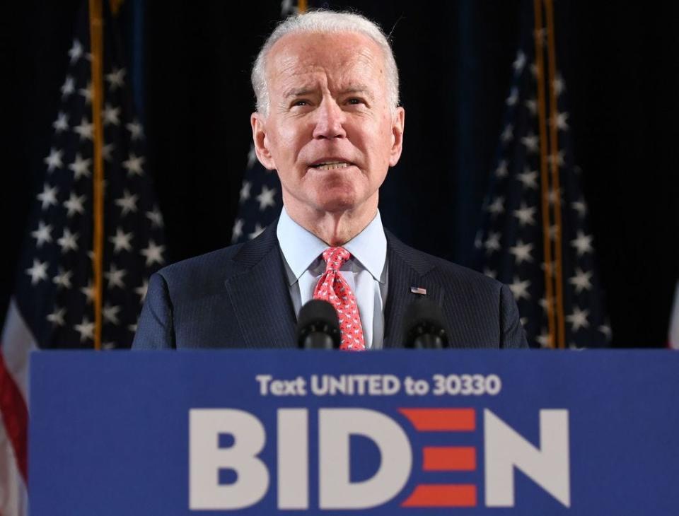Democratic presidential candidate Joe Biden campaigns in Wilmington, Delaware, on March 12, 2020.