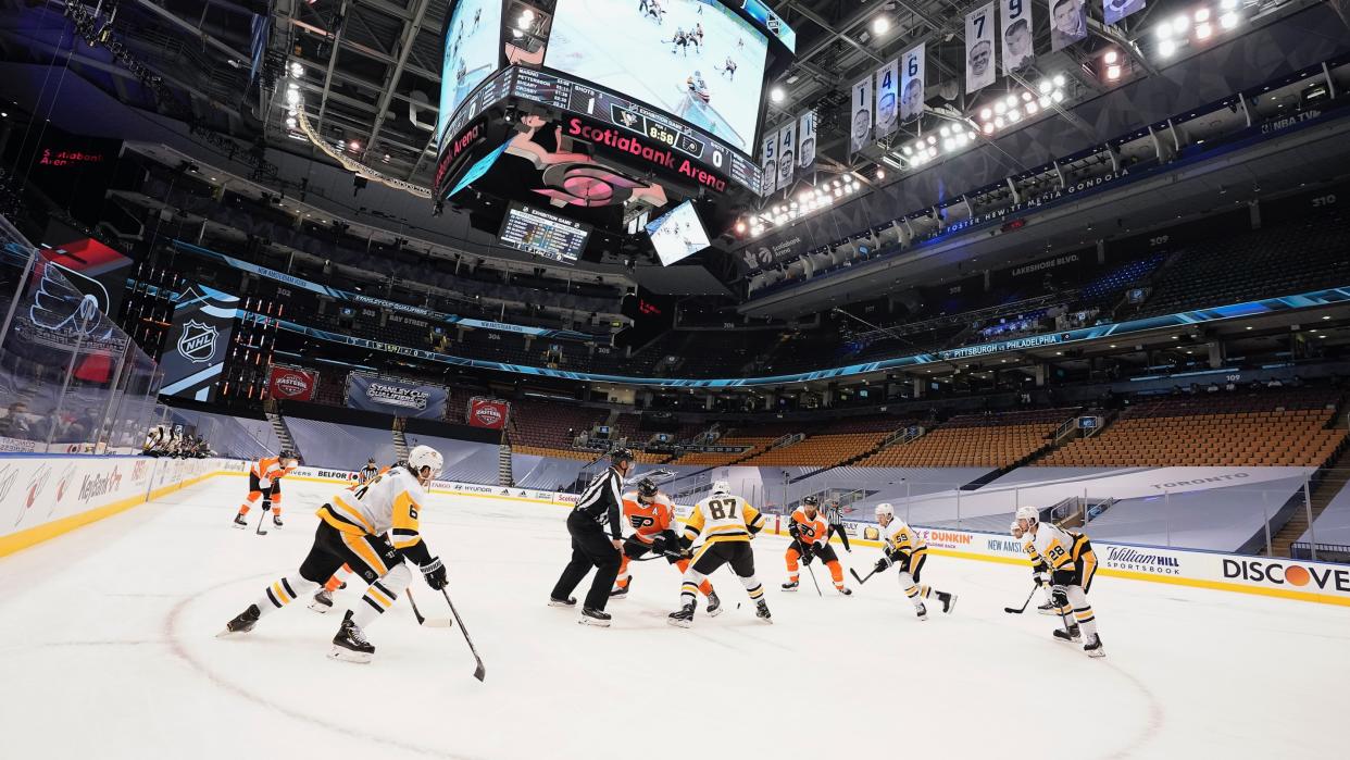 The NHL resumed exhibition games on Tuesday. (Mark Blinch/NHLI via Getty Images)