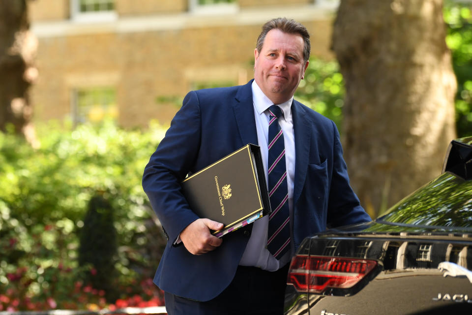 Chief Whip Mark Spencer leaving Downing Street, London.