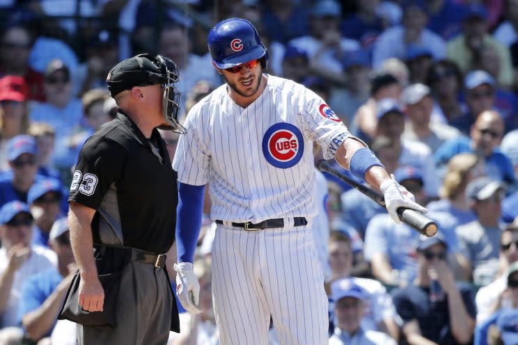 Kris Bryant received his first career ejection Tuesday. (AP Photo)