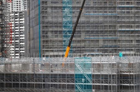 Workers are seen at the construction site of the Athletes' Village for Tokyo 2020 Olympic and Paralympic games at Harumi district in Tokyo, Japan February 12, 2019. REUTERS/Issei Kato