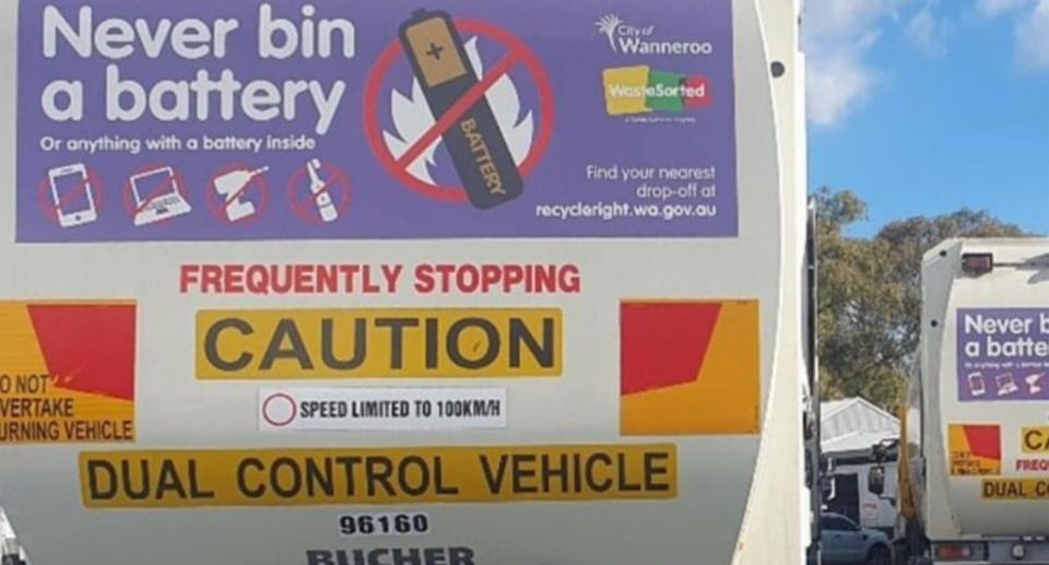 City of Wanneroo garbage truck with 'never bin a battery' ad. 