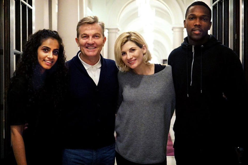 Who are you?: The new Doctor Jodie Whittaker with companions Bradley Walsh, who plays Graha, Mandip Gill (Yasmin) and Tosin Cole (Ryan): @bbcdoctorwho