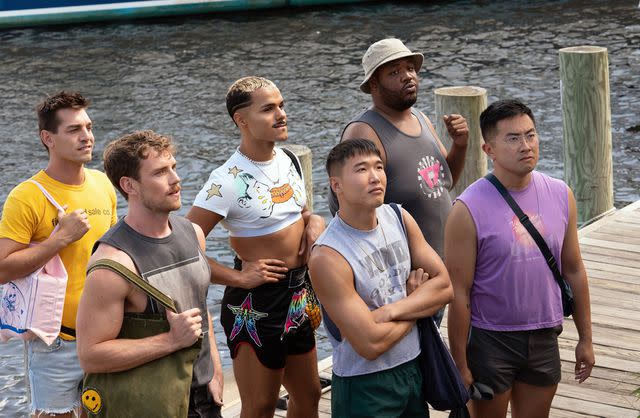 <p>Jeong Park/Searchlight Pictures/Courtesy Everett</p> From left: Matt Rogers, Zane Phillips, Tomas Matos, Joel Kim Booster, Torian Miller and Bowen Yang in 'Fire Island,' 2022