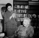 <p>Dancer and civil rights activist Lena Horne visits former First Lady Eleanor Roosevelt. At the time, Roosevelt lived at 55 East 74th Street, <a href="https://www.6sqft.com/upper-east-side-townhouse-where-eleanor-roosevelt-lived-in-her-final-years-asks-16m/" rel="nofollow noopener" target="_blank" data-ylk="slk:a townhome she co-owned;elm:context_link;itc:0;sec:content-canvas" class="link ">a townhome she co-owned</a> with her friend, Dr. David Gurewitsch, and his wife, Edna. </p>