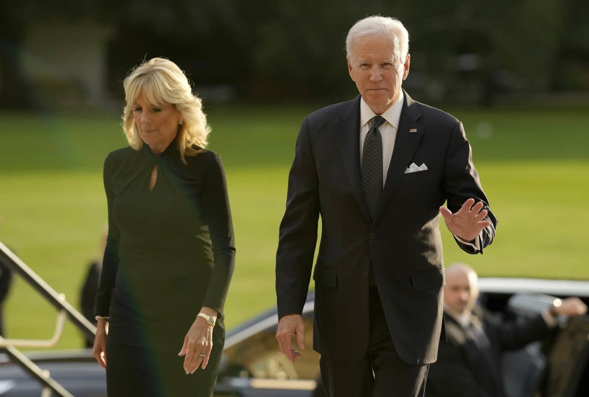 US President Joe Biden accompanied by the First Lady Jill Biden arrive for a reception hosted by the King (Markus Schreiber/PA) (PA Wire)