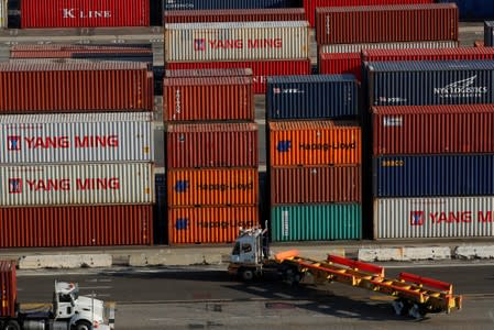 FILE PHOTO: Shipping containers are pictured at Yusen Terminals at thew Port of Los Angeles