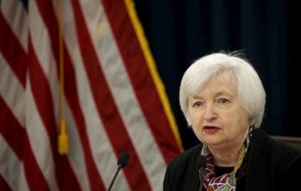 U.S. Federal Reserve Chair Janet Yellen holds a news conference following the two-day Federal Open Market Committee (FOMC) policy meeting in Washington March 16, 2016. REUTERS/Kevin Lamarque      TPX IMAGES OF THE DAY     