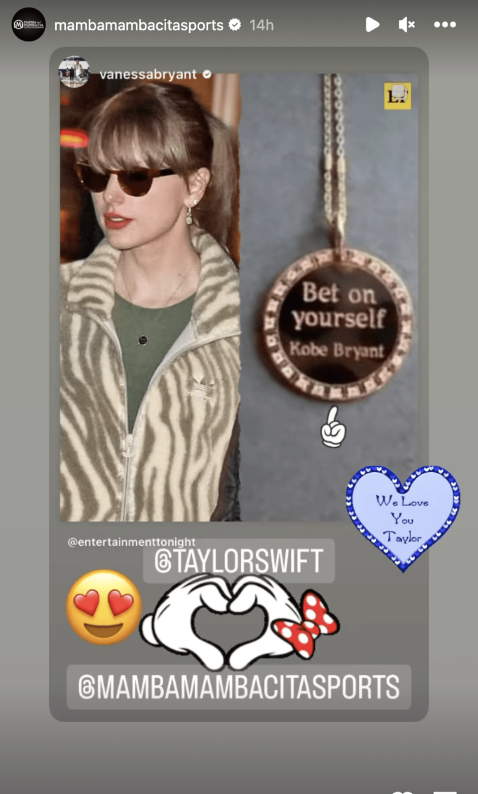 Taylor Swift's necklace had a sweet reference to Kobe Bryant. (Instagram)