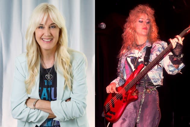 Vixen's Sharon Ross, now and then, is one of many rock stars who've entered the real-estate game. - Credit: Courtesy of Sharon Ross; Paul Natkin/Getty Images