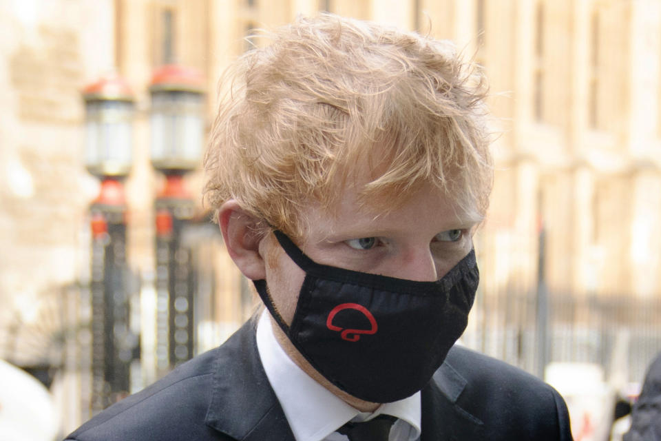 Ed Sheeran outside the Rolls Building, at the High Court in central London, where he is bringing a legal action over his 2017 hit song 'Shape of You' after song writers Sami Chokri and Ross O'Donoghue claimed the song infringes parts of one of their songs. Picture date: Tuesday March 22, 2022. (Photo by Kirsty O'Connor/PA Images via Getty Images)