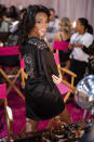 Winnie Harlow appears backstage during hair and makeup at the 2018 Victoria's Secret Fashion Show at Pier 94 on Thursday, Nov. 8, 2018, in New York. (Photo by Charles Sykes/Invision/AP)