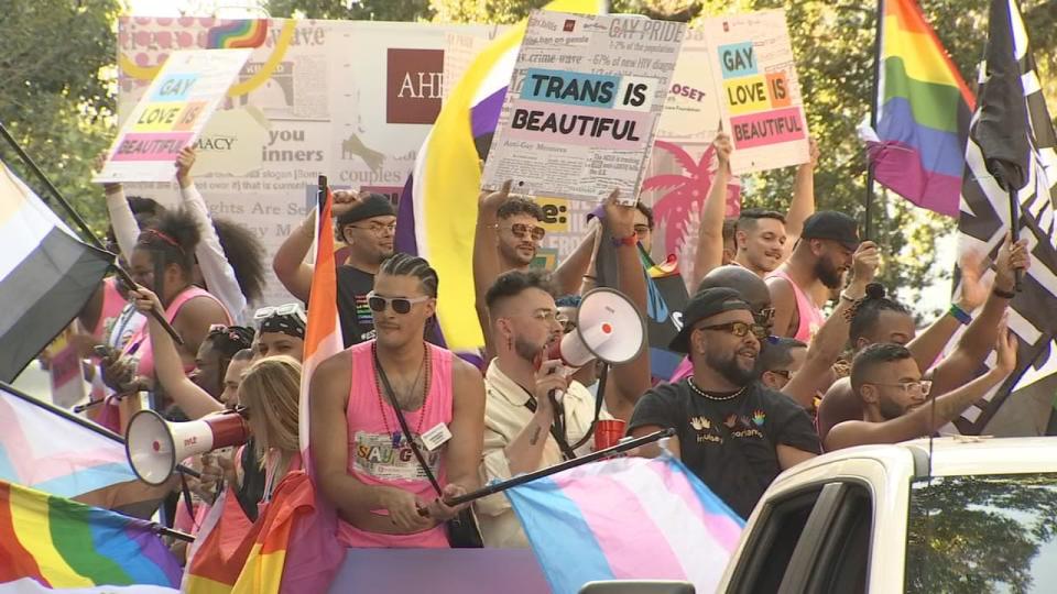 Thousands of people packed downtown Orlando for the “Come Out With Pride” festival and parade.