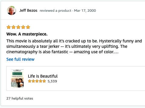 Jeff Bezos reviews "Life is Beautiful"