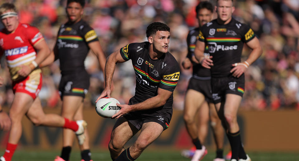 Seen here, Nathan Cleary playing in Penrith's golden point win over the Dolphins. 