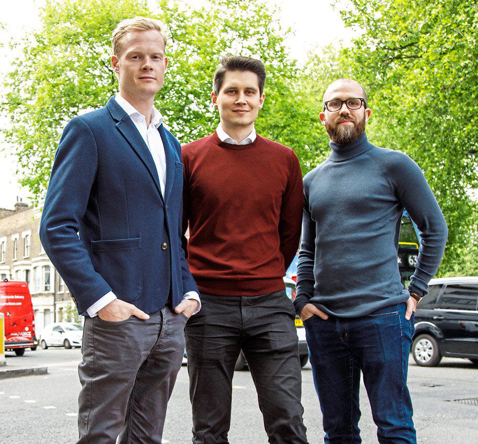 Sure thing: (from left) Harry Franks, chief executive Sten Saar and Stuart Kelly