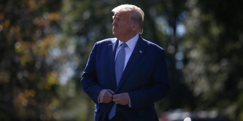 FILE PHOTO: U.S. President Donald Trump leaves the White House as he departs for travel to Pennsylvania from the South Lawn of the White House in Washington, U.S., October 23, 2019. REUTERS/Tom Brenner/File Photo