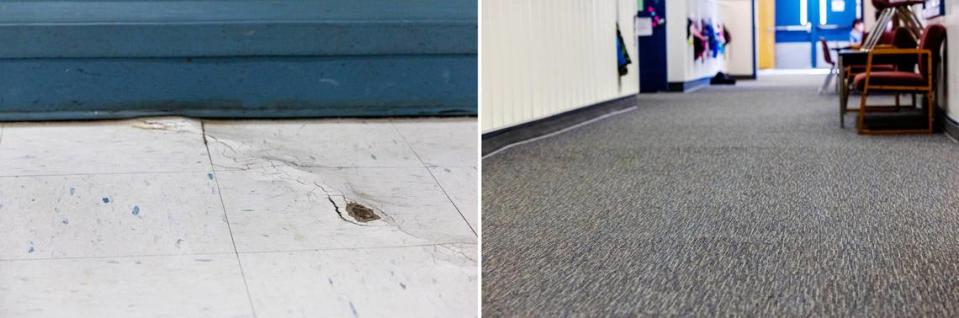 Many floors in the elementary school are uneven and present a tripping hazard.