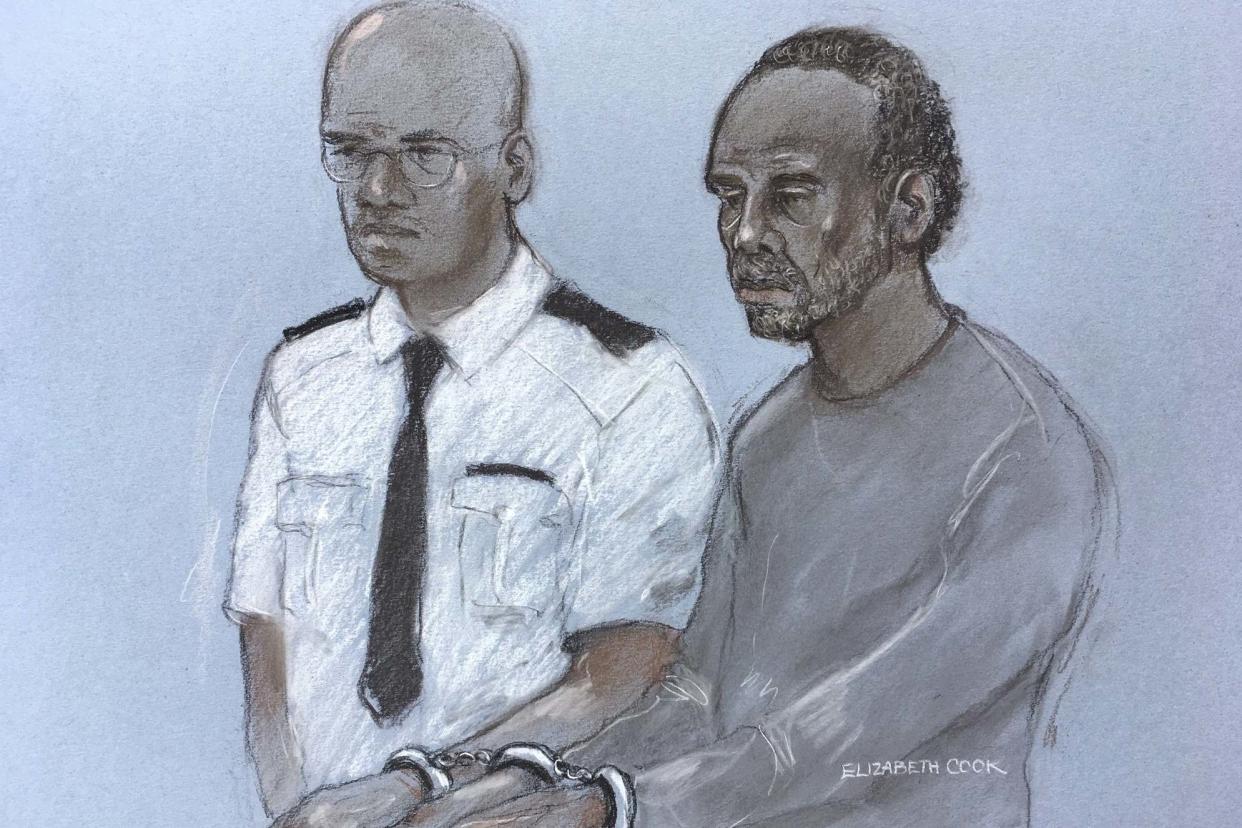 Court artist sketch of Muhammad Rodwan, 56, who is on trial accused of a machete attack on a police officer: PA