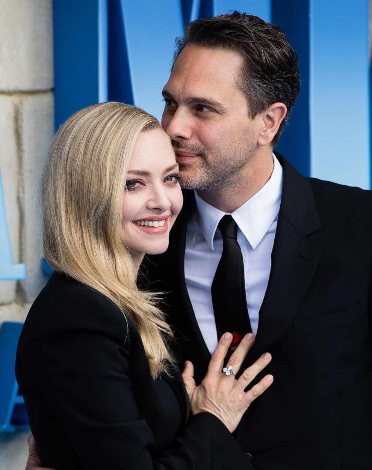 Thomas Sadoski and Amanda Seyfried attend the UK Premiere of "Mamma Mia! Here We Go Again" at Eventim Apollo on July 16, 2018 in London, England