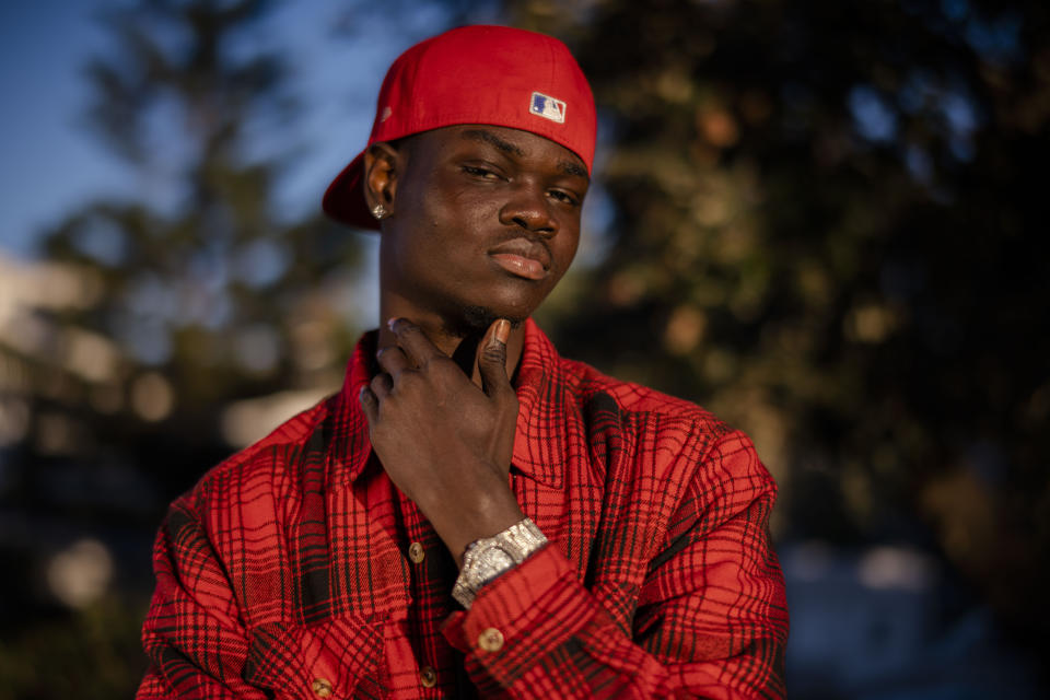 Senegalese actor Moustapha Fall poses for portraits for the movie Io Capitano (Me Captain) in Fregene, near Rome, Saturday, Feb. 3, 2024. Matteo Garrone's Io Capitano (Me Captain) 96th Academy Awards-nominee movie is inspired by Mamadou Kouassi, a migrant who made the journey from his native Ivory Coast to Italy and now dedicates his life to working with migrants in Castel Volturno, an impoverished city near Naples in southern Italy where thousands of migrants from Africa live. (AP Photo/Domenico Stinellis)