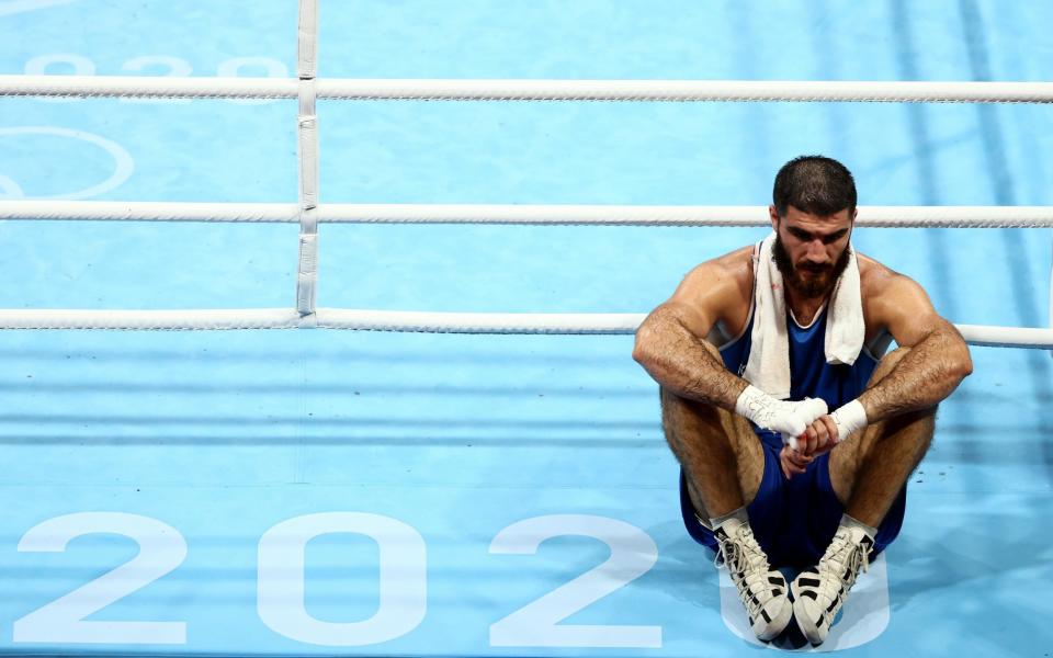 Tokyo 2020 Olympics: French boxer Mourad Aliev stages ringside protest after 'headbutt' disqualification loss against Britain’s Frazer Clarke - GETTY IMAGES