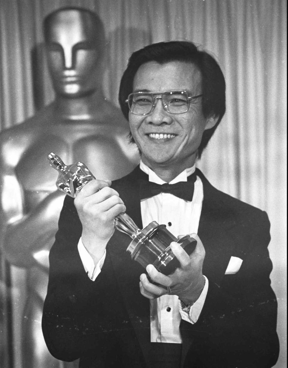 FILE - Haing S. Ngor, winner of the best supporting actor Oscar for his role in "The Killing Fields", poses backstage at the 57th annual Academy Awards in Los Angeles on on March 26, 1985. (AP Photo/File)