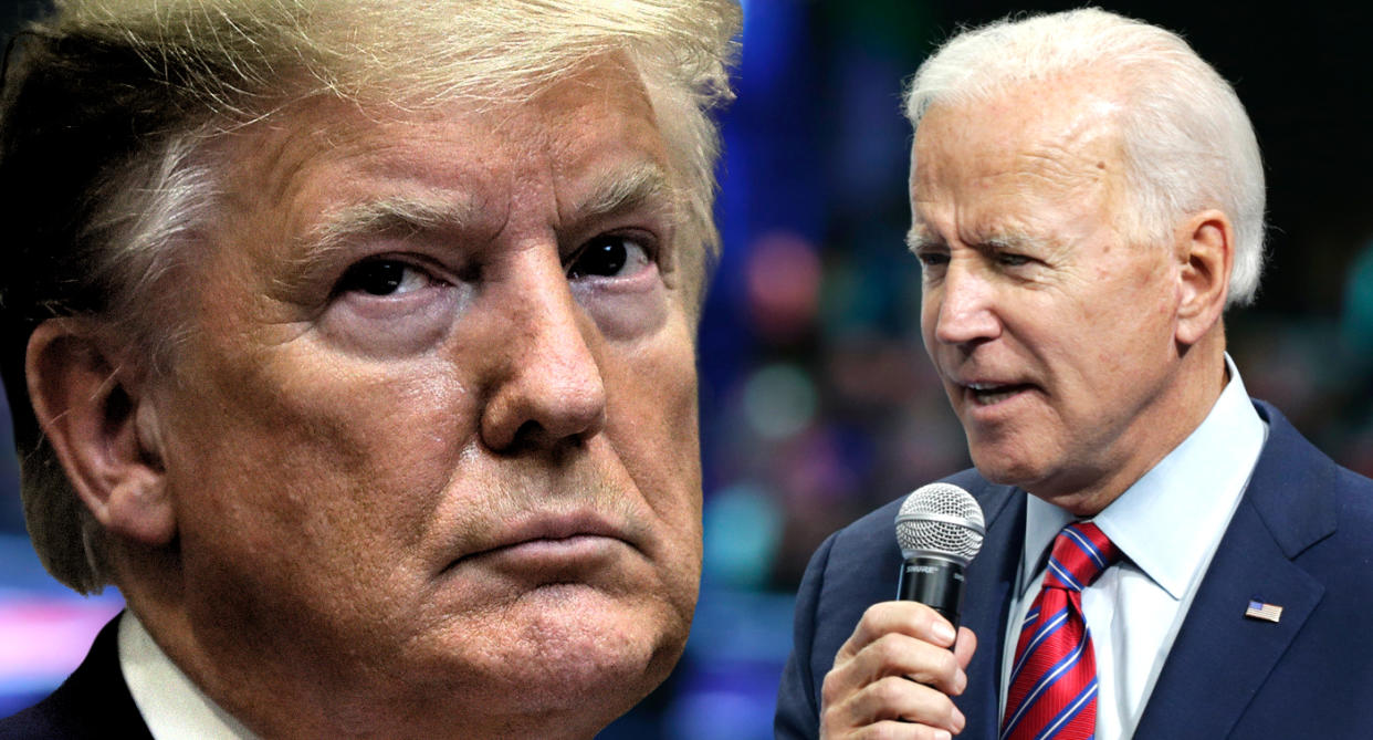 President Trump and former Vice President Joe Biden. (Photo illustration: Yahoo News; photos: AP, Scott Olson/Getty Images)