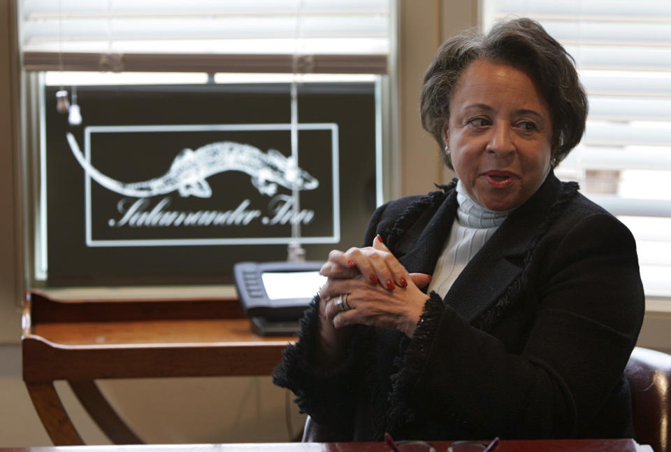 Co-founder of Black Entertainment Television Network, Sheila Johnson, answers a question during an interview at her farm in The Plains, Va., Nov. 28, 2005. Johnson is planning a luxurious spa, called the Salamander Inn, in her new hometown in the rolling hills of horse country and heading up the inaugural committee for Gov.-elect Tim Kaine. (AP Photo/Steve Helber)