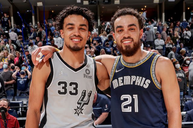 <p>Joe Murphy/NBAE via Getty</p> Tyus Jones and Tre Jones