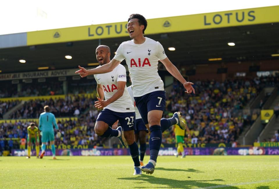 Son Heung-min and Spurs finished the season on a high at Carrow Road (PA)