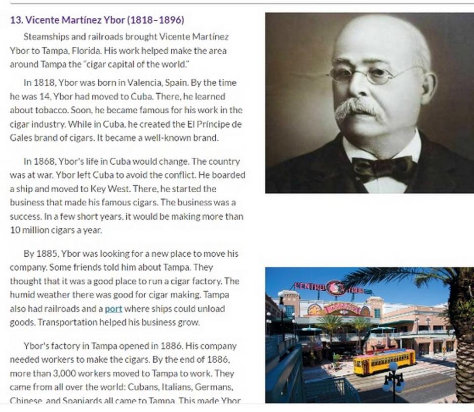 A section from the children’s social studies book, ‘Social Studies Alive! Florida and Its People,’ about Tampa pioneer Vicente Martínez Ybor.