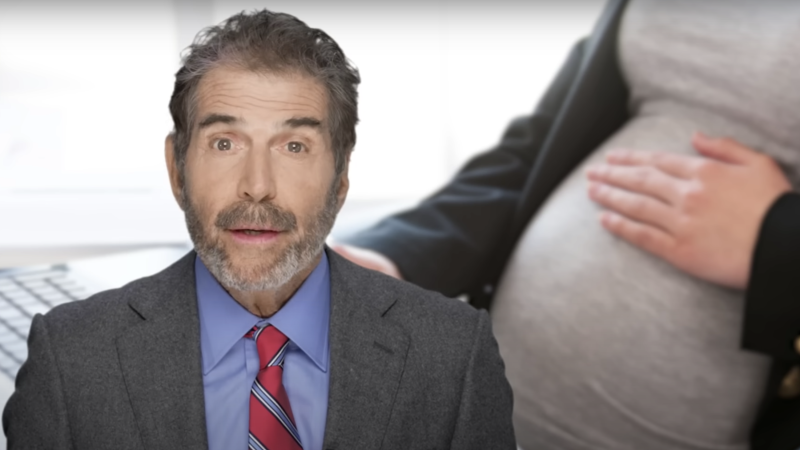 John Stossel is seen in front of a pregnant woman